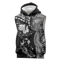 Hawaiian Manta Ray Tribal Sleeveless Hoodie Polynesian Art Motifs Black Color