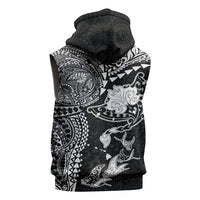 Hawaiian Manta Ray Tribal Sleeveless Hoodie Polynesian Art Motifs Black Color