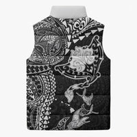 Hawaiian Manta Ray Tribal Sleeveless Puffer Jacket Polynesian Art Motifs Black Color LT03 - Polynesian Pride