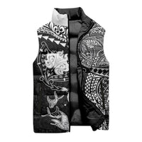 Hawaiian Manta Ray Tribal Sleeveless Puffer Jacket Polynesian Art Motifs Black Color LT03 - Polynesian Pride