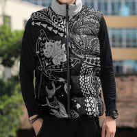 Hawaiian Manta Ray Tribal Sleeveless Puffer Jacket Polynesian Art Motifs Black Color LT03 - Polynesian Pride