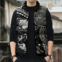 Hawaiian Manta Ray Tribal Sleeveless Puffer Jacket Polynesian Art Motifs Black Color LT03 - Polynesian Pride