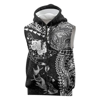 Hawaiian Manta Ray Tribal Sleeveless Zip Hoodie Polynesian Art Motifs Black Color
