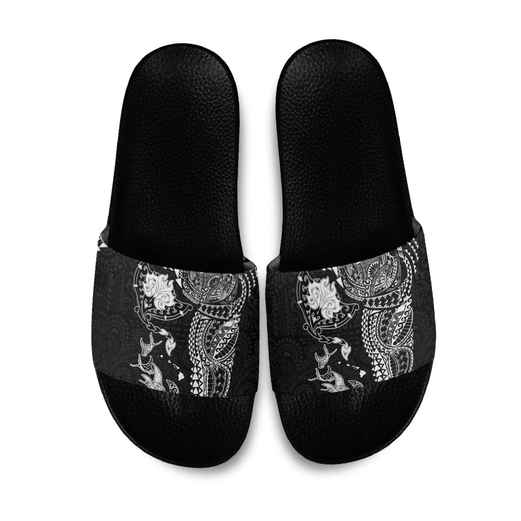 Hawaiian Manta Ray Tribal Slide Sandals Polynesian Art Motifs Black Color LT03 Black - Polynesian Pride