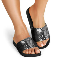 Hawaiian Manta Ray Tribal Slide Sandals Polynesian Art Motifs Black Color LT03 - Polynesian Pride