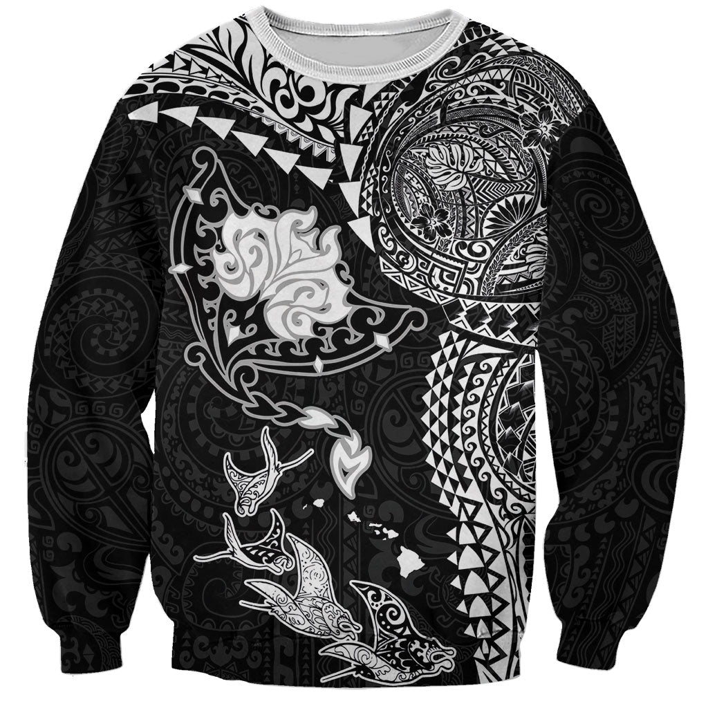 Hawaiian Manta Ray Tribal Sweatshirt Polynesian Art Motifs Black Color LT03 Unisex Black - Polynesian Pride