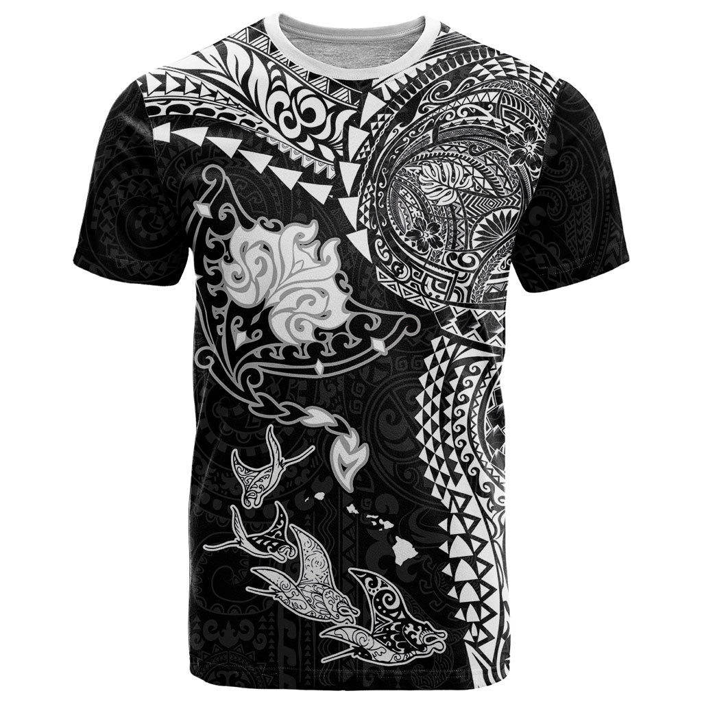 Hawaiian Manta Ray Tribal T Shirt Polynesian Art Motifs Black Color LT03 Black - Polynesian Pride
