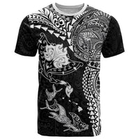 Hawaiian Manta Ray Tribal T Shirt Polynesian Art Motifs Black Color LT03 Black - Polynesian Pride