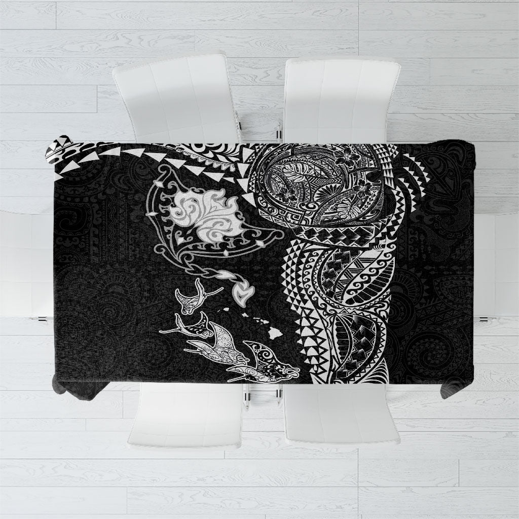 Hawaiian Manta Ray Tribal Tablecloth Polynesian Art Motifs Black Color LT03 Black - Polynesian Pride