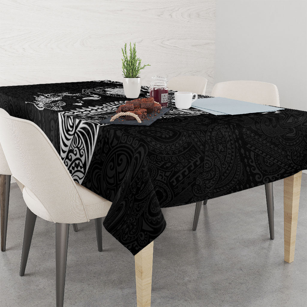 Hawaiian Manta Ray Tribal Tablecloth Polynesian Art Motifs Black Color LT03 - Polynesian Pride