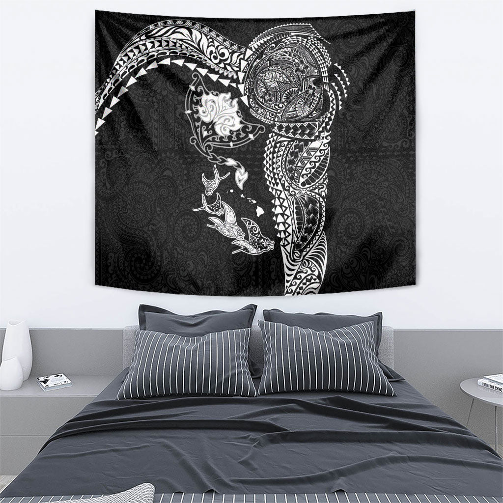 Hawaiian Manta Ray Tribal Tapestry Polynesian Art Motifs Black Color