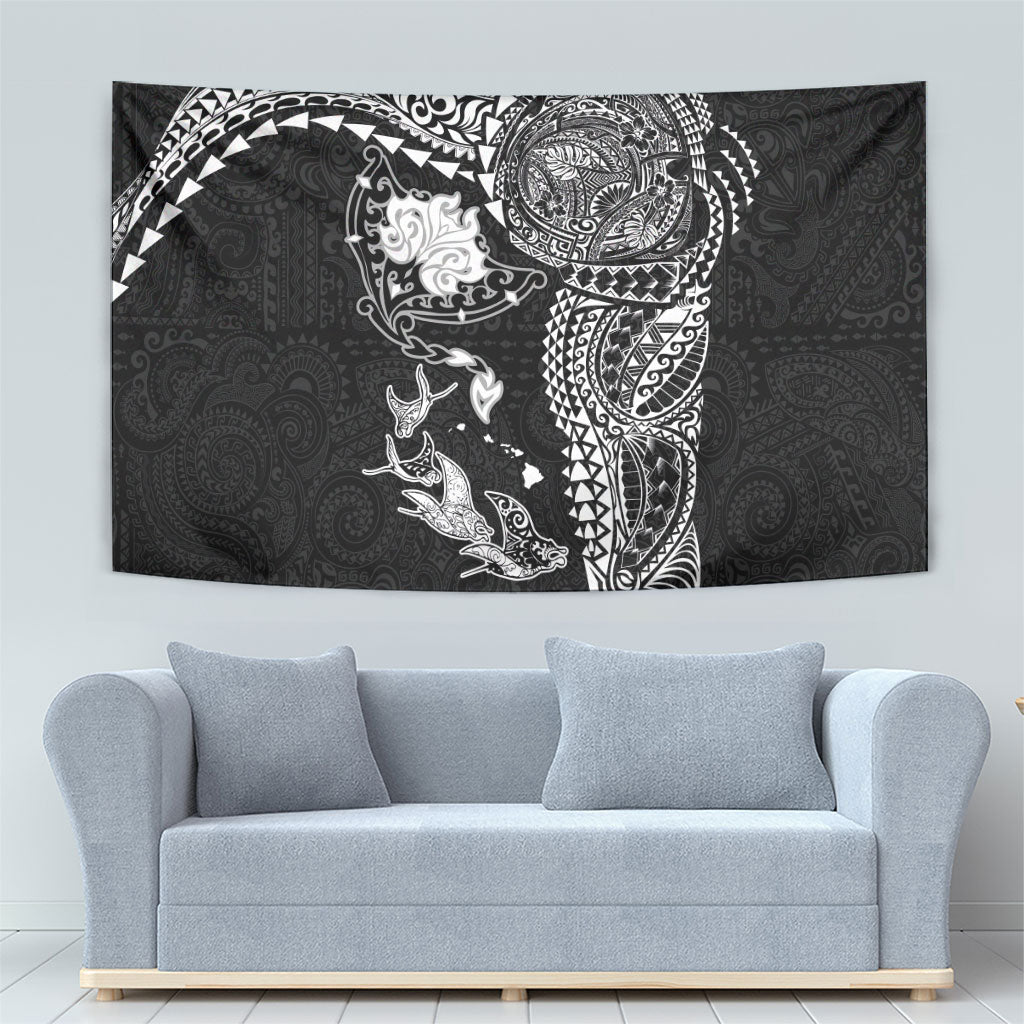 Hawaiian Manta Ray Tribal Tapestry Polynesian Art Motifs Black Color