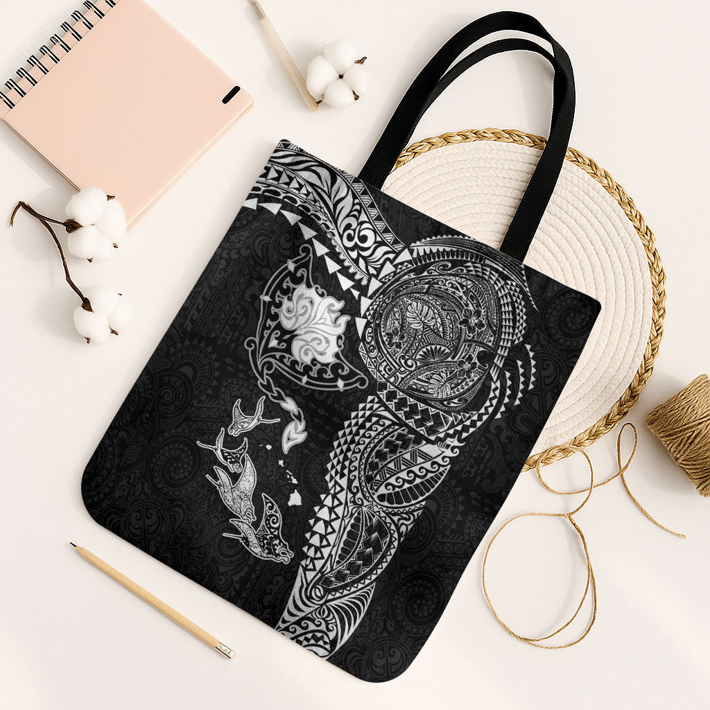 Hawaiian Manta Ray Tribal Tote Bag Polynesian Art Motifs Black Color LT03 Black Strap One Size Black - Polynesian Pride