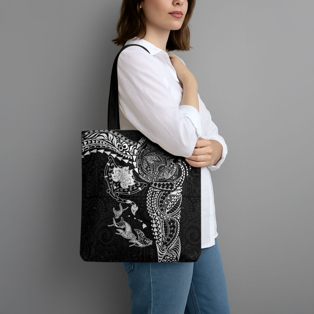 Hawaiian Manta Ray Tribal Tote Bag Polynesian Art Motifs Black Color LT03 - Polynesian Pride