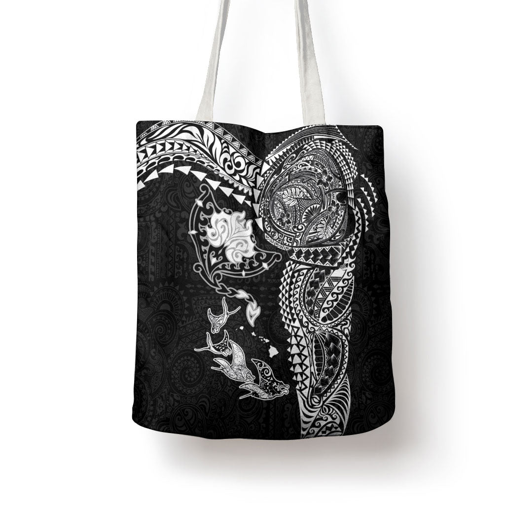 Hawaiian Manta Ray Tribal Tote Bag Polynesian Art Motifs Black Color LT03 - Polynesian Pride