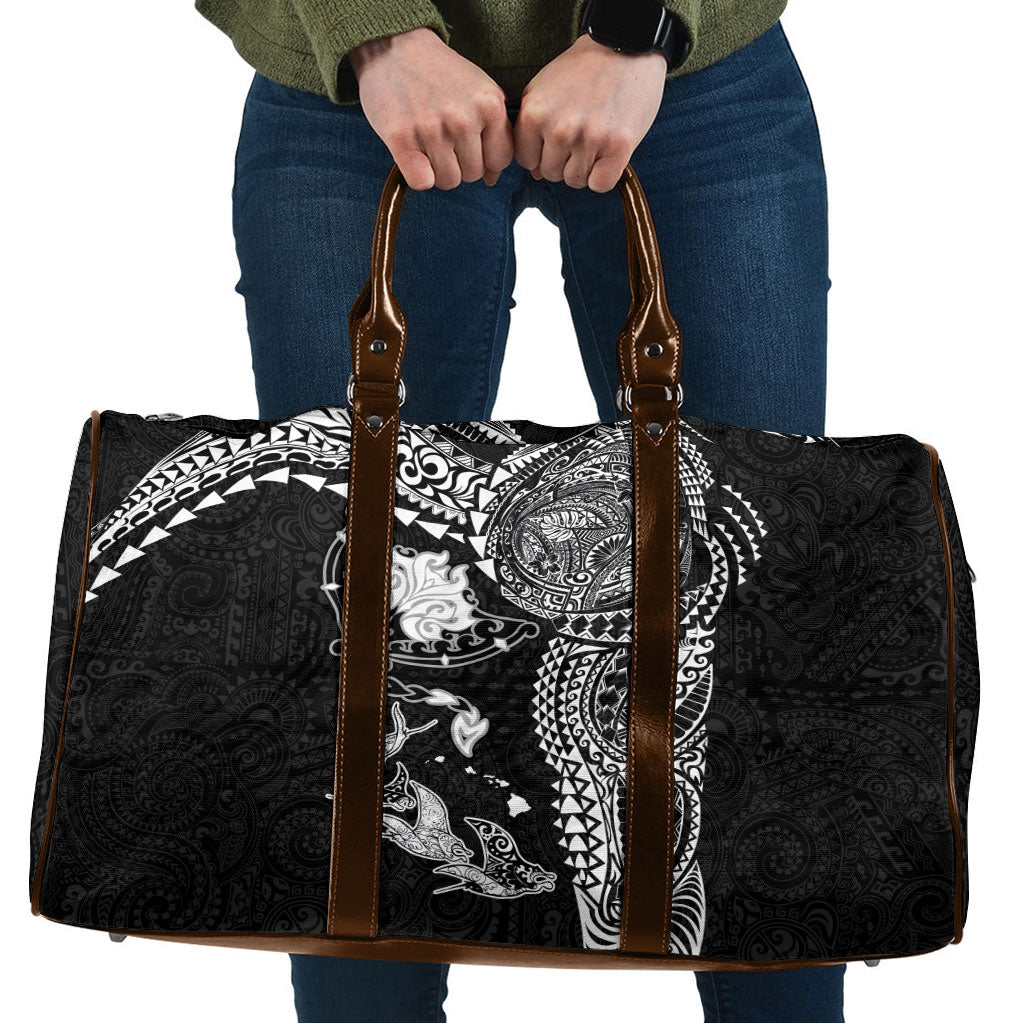 Hawaiian Manta Ray Tribal Travel Bag Polynesian Art Motifs Black Color LT03 Black - Polynesian Pride