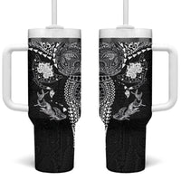 Hawaiian Manta Ray Tribal Tumbler With Handle Polynesian Art Motifs Black Color LT03 One Size: 40 oz Black - Polynesian Pride