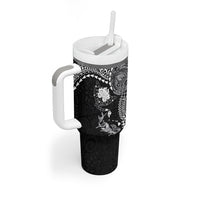 Hawaiian Manta Ray Tribal Tumbler With Handle Polynesian Art Motifs Black Color LT03 - Polynesian Pride