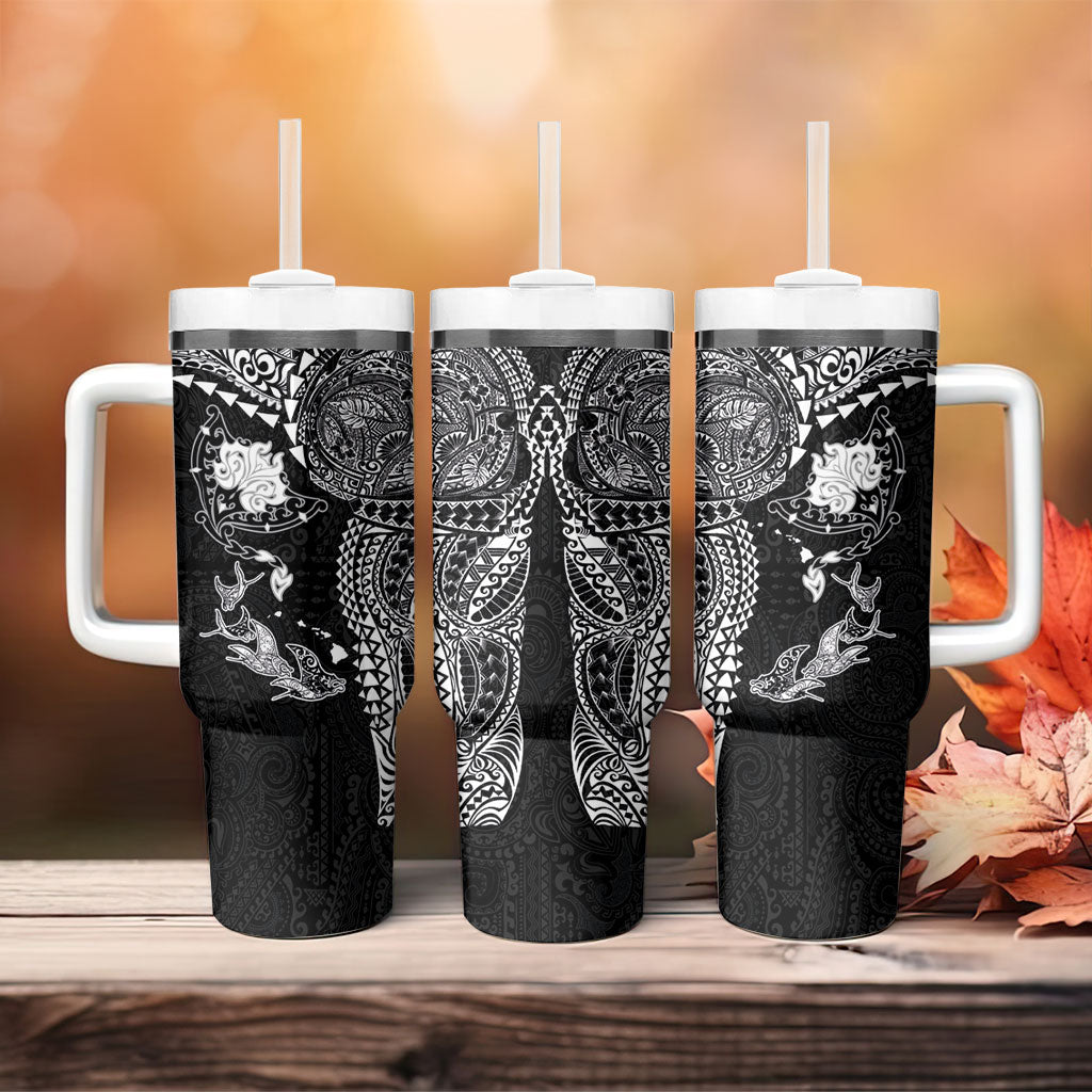 Hawaiian Manta Ray Tribal Tumbler With Handle Polynesian Art Motifs Black Color LT03 - Polynesian Pride