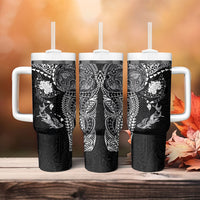 Hawaiian Manta Ray Tribal Tumbler With Handle Polynesian Art Motifs Black Color LT03 - Polynesian Pride