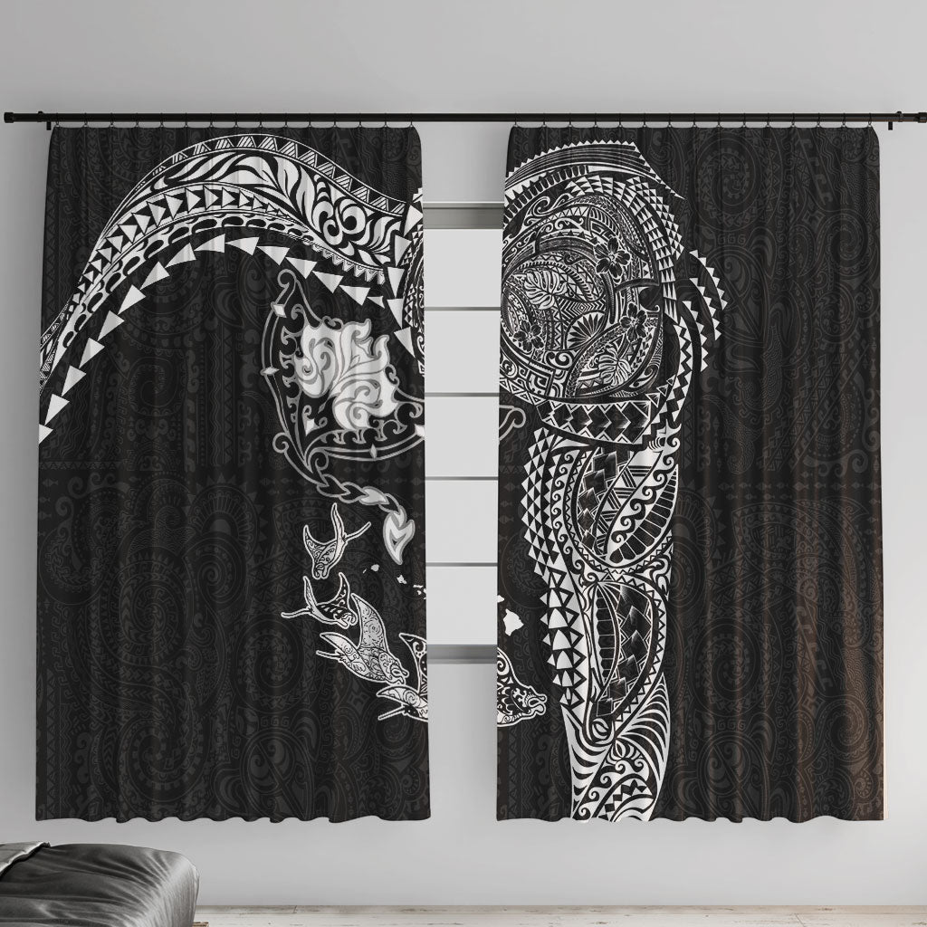 Hawaiian Manta Ray Tribal Window Curtain Polynesian Art Motifs Black Color LT03 With Hooks Black - Polynesian Pride