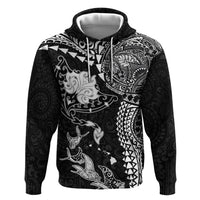 Hawaiian Manta Ray Tribal Zip Hoodie Polynesian Art Motifs Black Color
