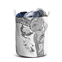 Hawaiian Manta Ray Tribal Laundry Basket Polynesian Art Motifs White Color