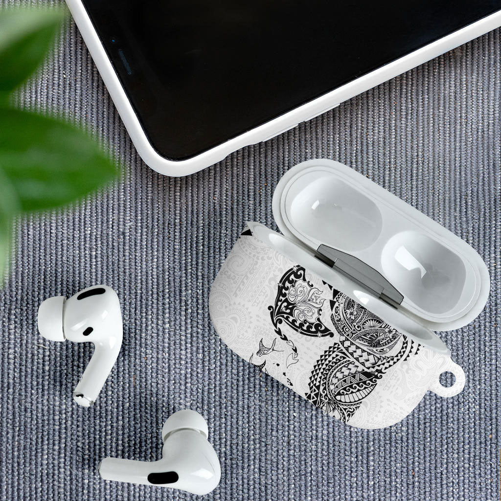 Hawaiian Manta Ray Tribal AirPods Case Polynesian Art Motifs White Color LT03 - Polynesian Pride