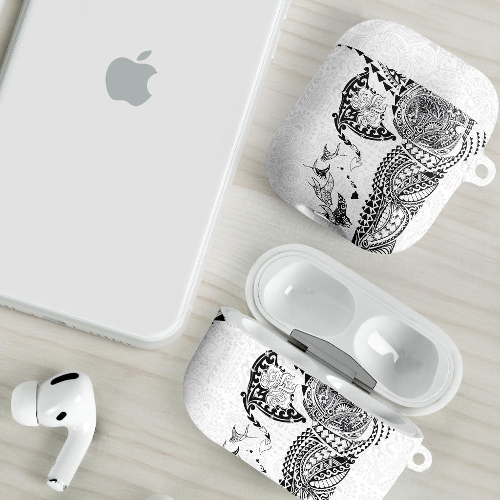 Hawaiian Manta Ray Tribal AirPods Case Polynesian Art Motifs White Color LT03 - Polynesian Pride