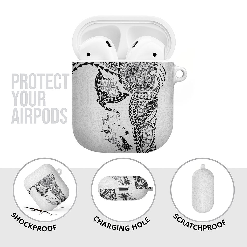 Hawaiian Manta Ray Tribal AirPods Case Polynesian Art Motifs White Color LT03 - Polynesian Pride