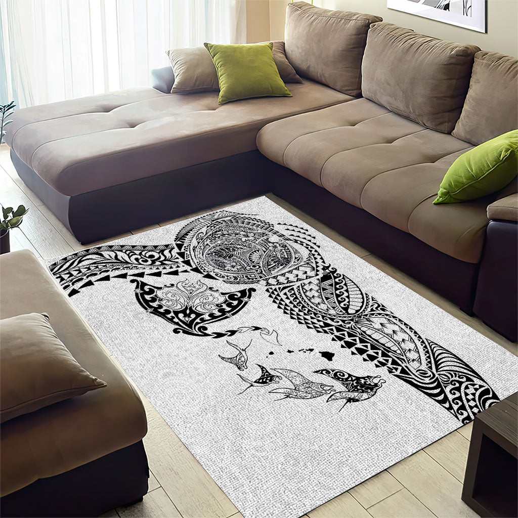 Hawaiian Manta Ray Tribal Area Rug Polynesian Art Motifs White Color
