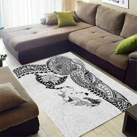Hawaiian Manta Ray Tribal Area Rug Polynesian Art Motifs White Color