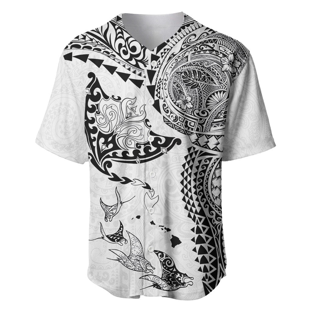 Hawaiian Manta Ray Tribal Baseball Jersey Polynesian Art Motifs White Color LT03 White - Polynesian Pride