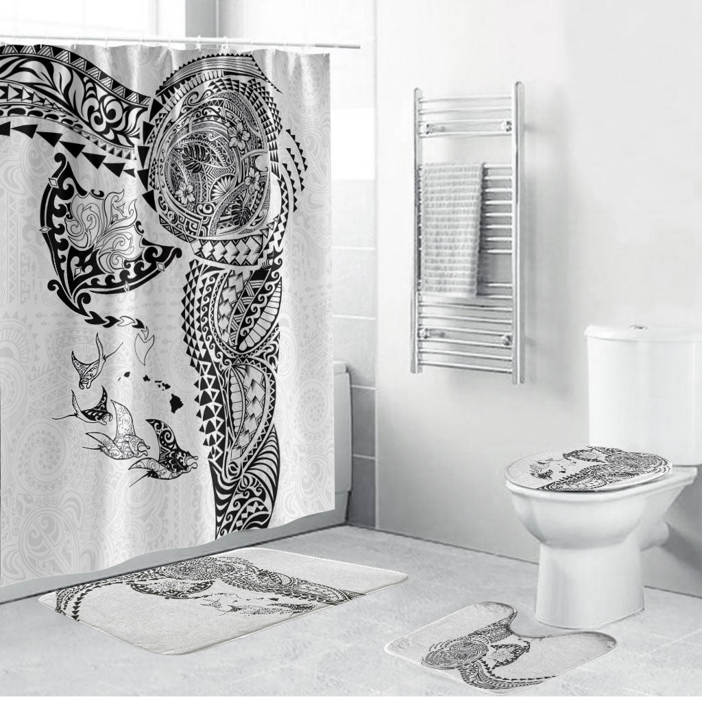 Hawaiian Manta Ray Tribal Bathroom Set Polynesian Art Motifs White Color LT03 Bathroom Set (4 pcs) White - Polynesian Pride