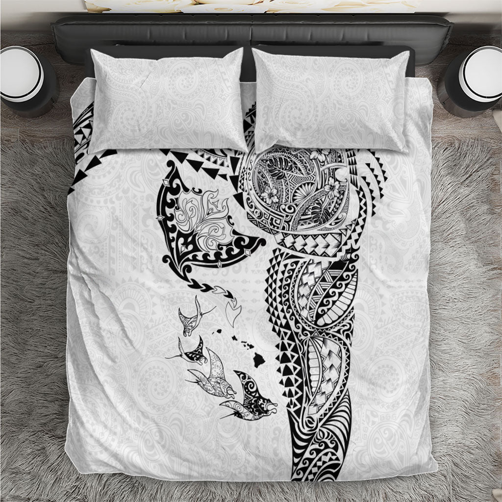Hawaiian Manta Ray Tribal Bedding Set Polynesian Art Motifs White Color LT03 White - Polynesian Pride
