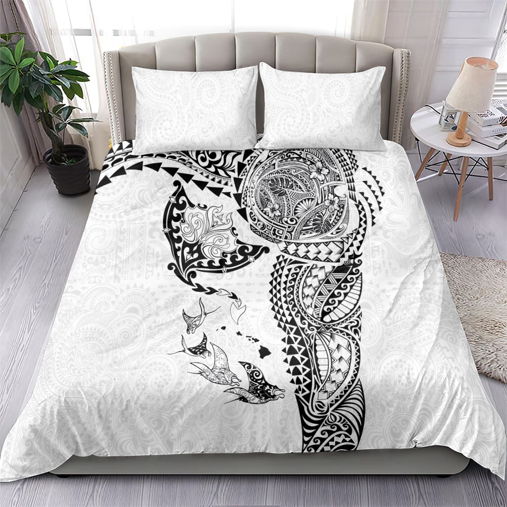 Hawaiian Manta Ray Tribal Bedding Set Polynesian Art Motifs White Color LT03 - Polynesian Pride