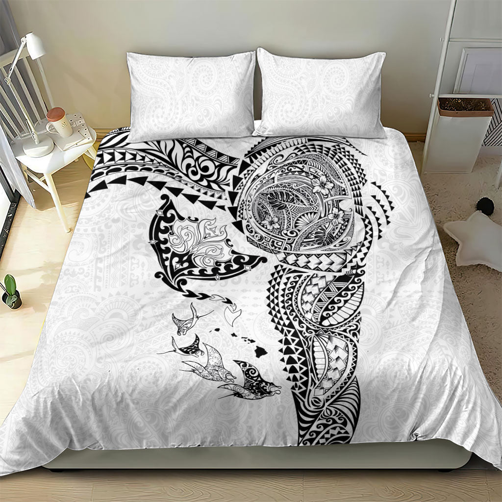 Hawaiian Manta Ray Tribal Bedding Set Polynesian Art Motifs White Color LT03 - Polynesian Pride