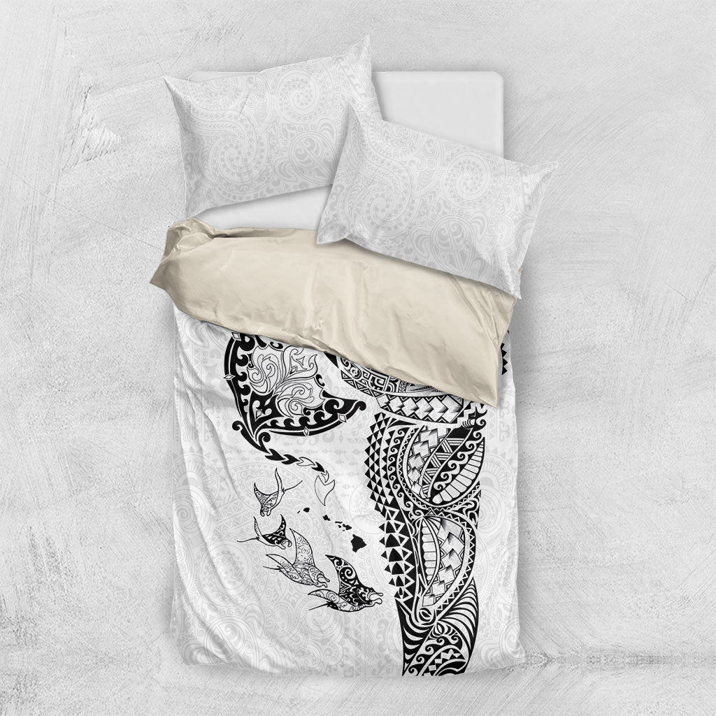 Hawaiian Manta Ray Tribal Bedding Set Polynesian Art Motifs White Color LT03 US Twin 172cm x 218cm White - Polynesian Pride