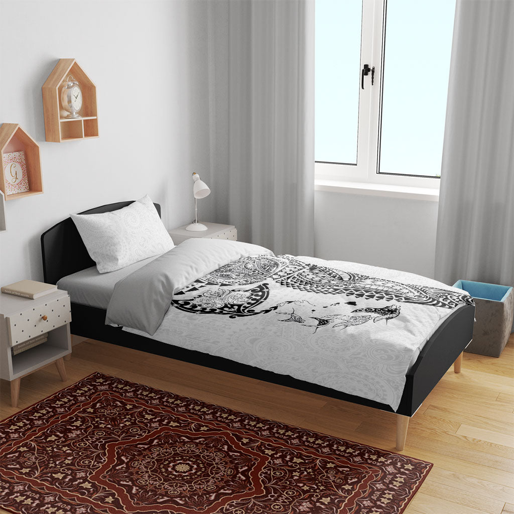 Hawaiian Manta Ray Tribal Bedding Set Polynesian Art Motifs White Color LT03 - Polynesian Pride