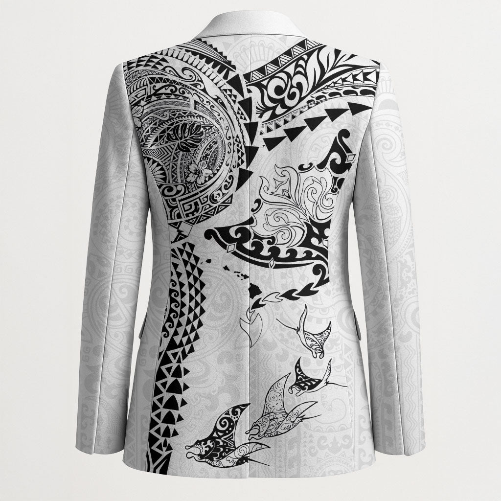 Hawaiian Manta Ray Tribal Blazer Polynesian Art Motifs White Color