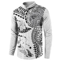 Hawaiian Manta Ray Tribal Button Sweatshirt Polynesian Art Motifs White Color LT03 - Polynesian Pride