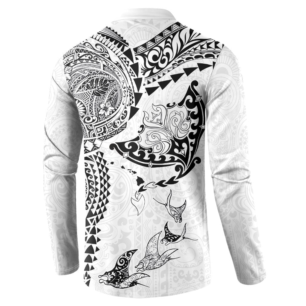 Hawaiian Manta Ray Tribal Button Sweatshirt Polynesian Art Motifs White Color LT03 - Polynesian Pride