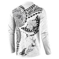 Hawaiian Manta Ray Tribal Button Sweatshirt Polynesian Art Motifs White Color LT03 - Polynesian Pride