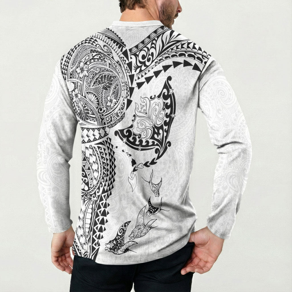 Hawaiian Manta Ray Tribal Button Sweatshirt Polynesian Art Motifs White Color LT03 - Polynesian Pride