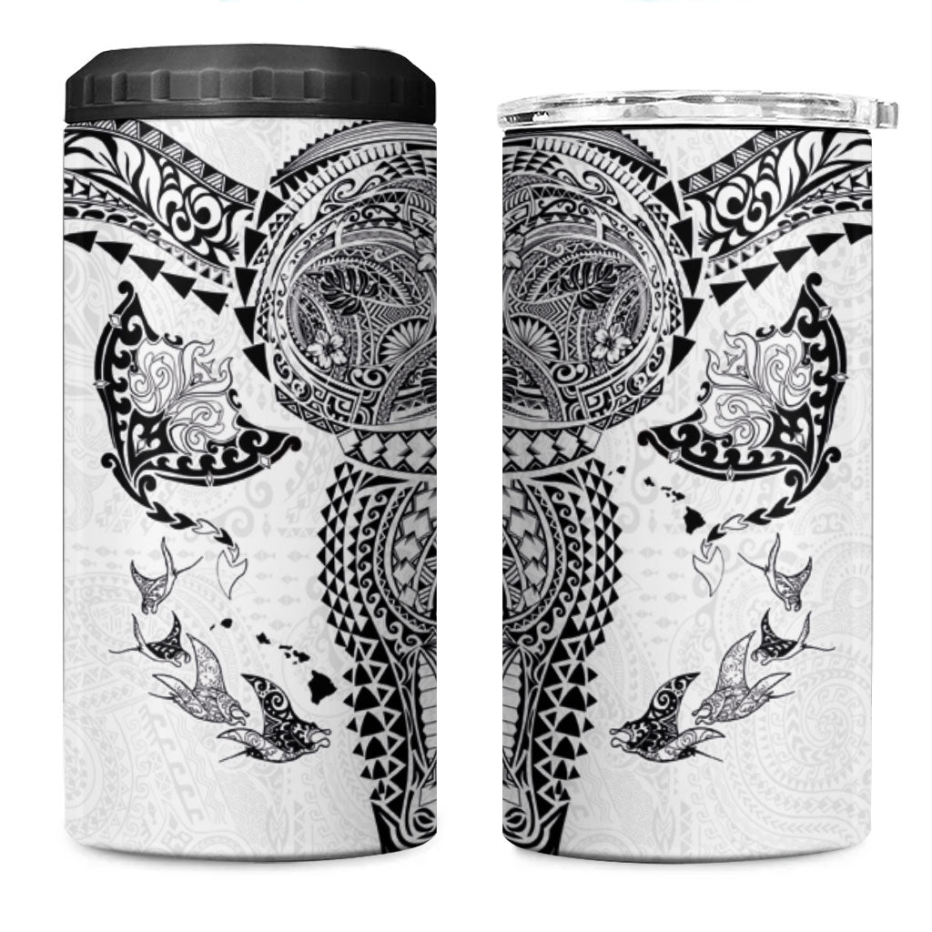 Hawaiian Manta Ray Tribal 4 in 1 Can Cooler Tumbler Polynesian Art Motifs White Color LT03 One Size: 16 oz White - Polynesian Pride