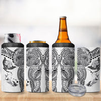 Hawaiian Manta Ray Tribal 4 in 1 Can Cooler Tumbler Polynesian Art Motifs White Color