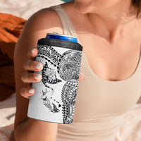 Hawaiian Manta Ray Tribal 4 in 1 Can Cooler Tumbler Polynesian Art Motifs White Color