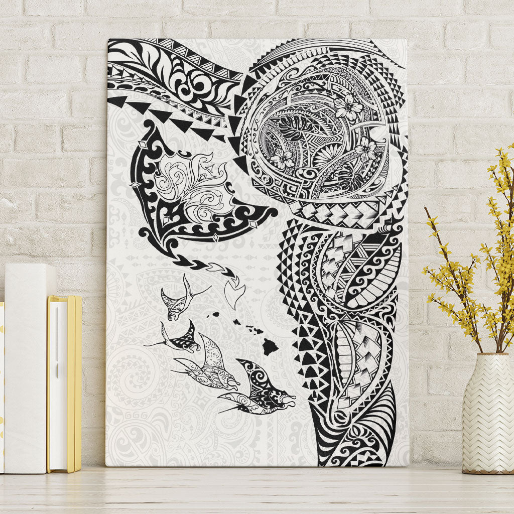 Hawaiian Manta Ray Tribal Canvas Wall Art Polynesian Art Motifs White Color LT03 Without Frame White - Polynesian Pride