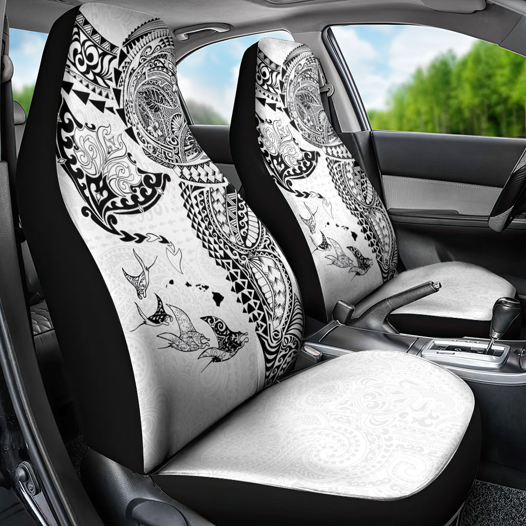 Hawaiian Manta Ray Tribal Car Seat Cover Polynesian Art Motifs White Color