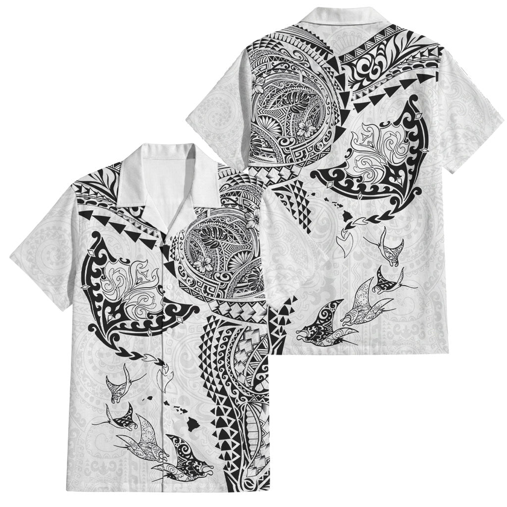 Hawaiian Manta Ray Tribal Family Matching Long Sleeve Bodycon Dress and Hawaiian Shirt Polynesian Art Motifs White Color LT03 Dad's Shirt - Short Sleeve White - Polynesian Pride